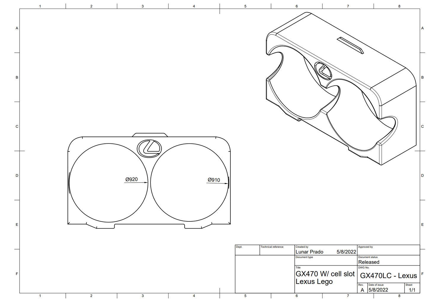 Lexus GX470 Cupholder - Lexus Logo - Large Diameter w/ Cellphone Slot